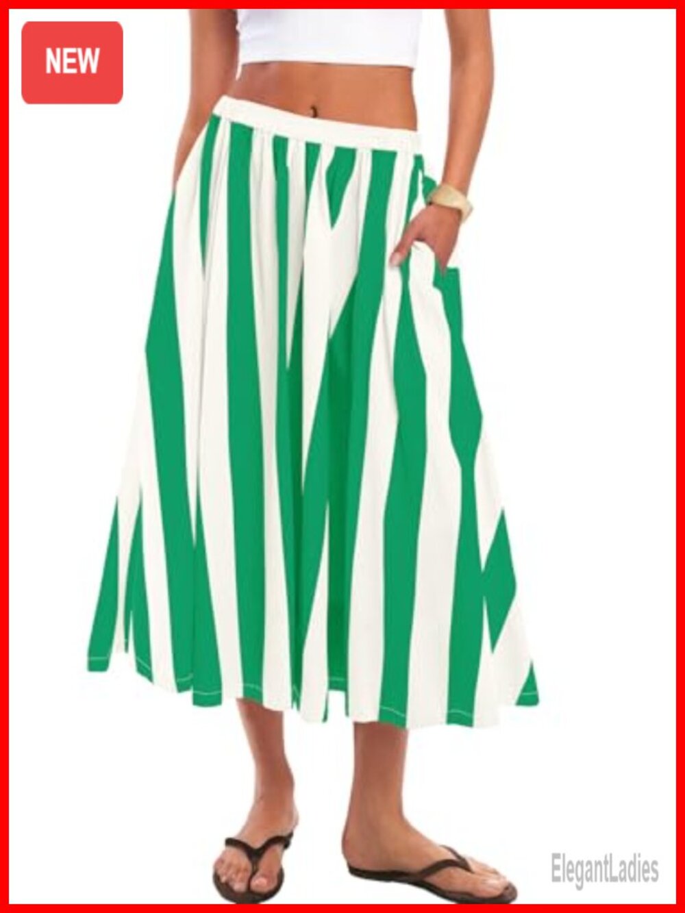 Striped Midi Skirt High Waisted Flowy A-Line Summer Beach Skirt